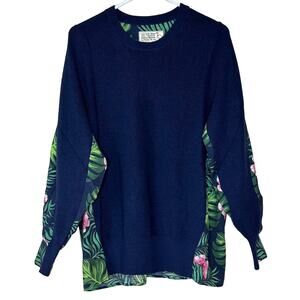Sandrine Rose French Worker Floral Wool Blend Sweater Blue Women Medium NWT